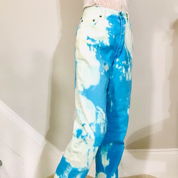 Vintage ESPRIT vibrant turquoise denim mom jean hand painted!! - Picture 4 of 16